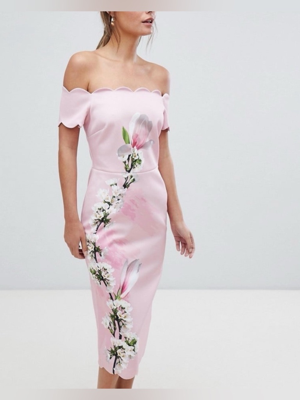 NWT Ted Baker Pink Harmony Scallop Bodycon Dress, size:4, HOT!!!